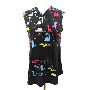 Sleeveless Hooded Tunic Dinosaur Print Casual Teacher XS NWT